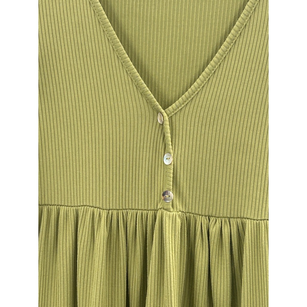 See You Monday Olive Green Ribbed Babydoll Mini Dress Small Boho Cottagecore - Picture 3 of 8